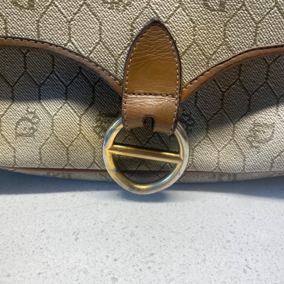 Vintage CHRISTIAN DIOR Crossbody Shoulder Bag Gold HW Brown Leather - Picture 2 of 12